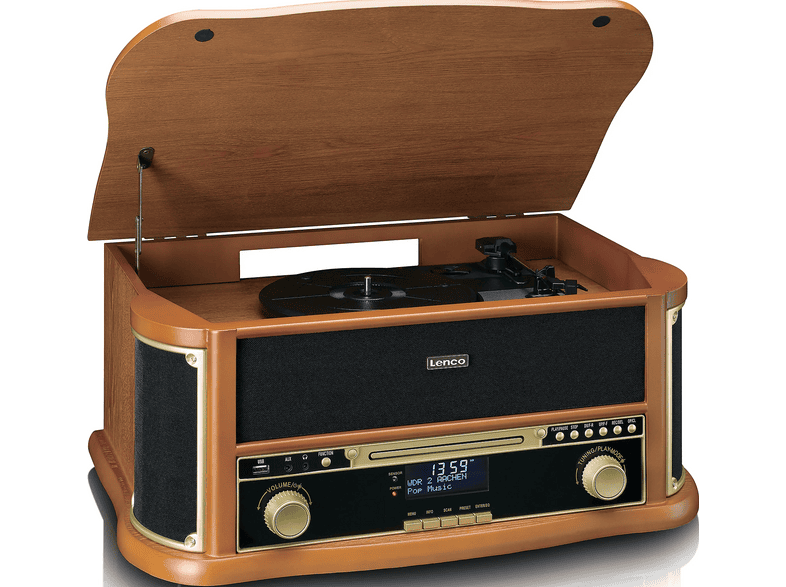 Lenco TCD-2571WD Classic Phono - Holz-Plattenspieler im Retro-Design mit Bluetooth, DAB+/FM-Radio, USB, CD-Player, Kassettenspieler — Foto 4 von 5