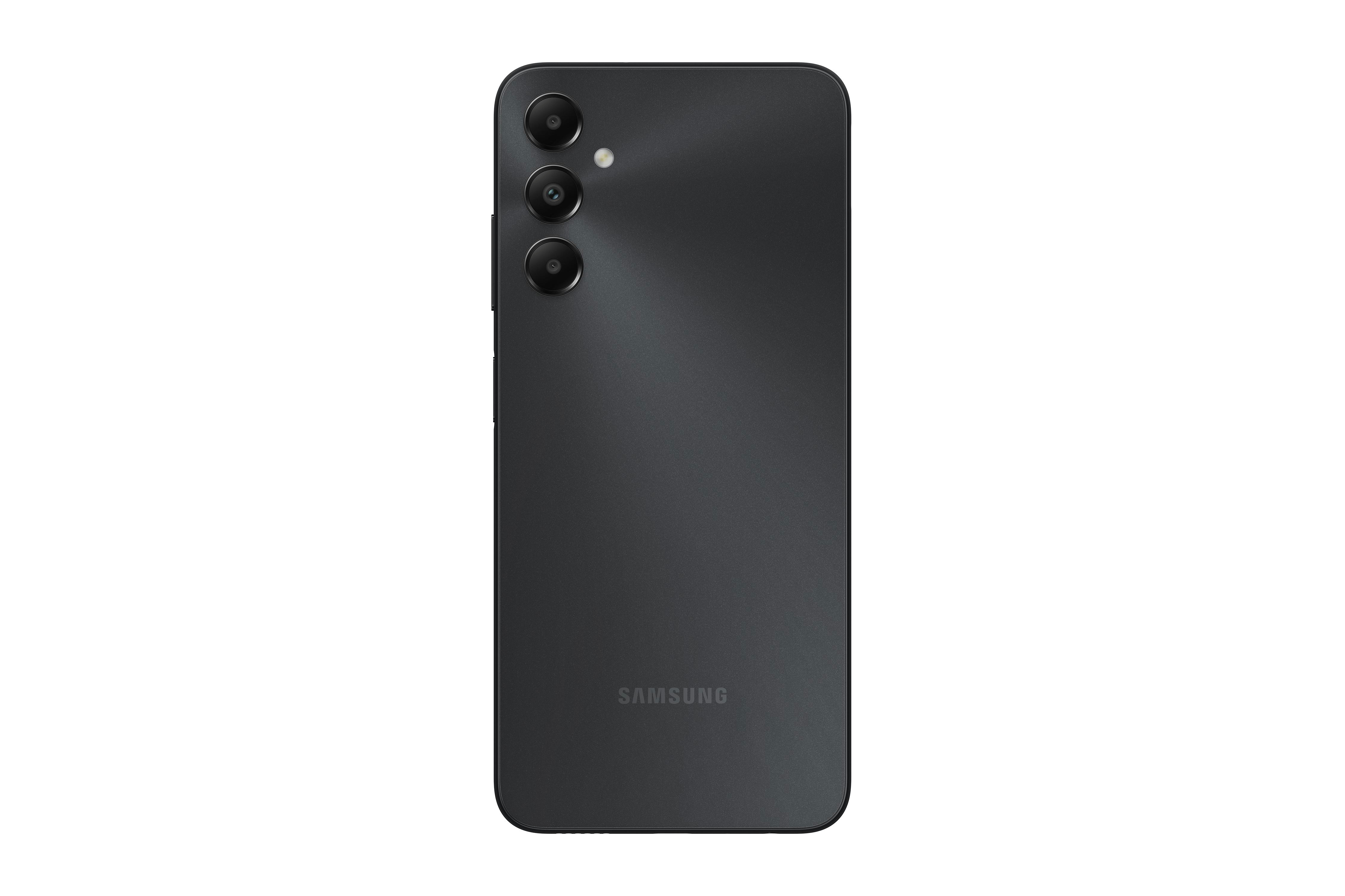 Schwarze Smartphone-Rückseite mit Kameras und Samsung Logo.