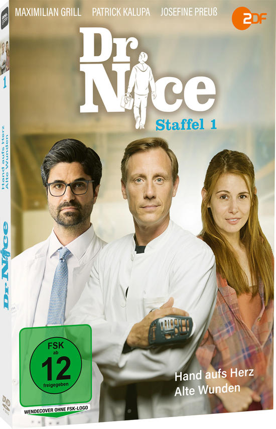 DVD-Cover: Dr. Nice-Serie. Drei Personen in weißen Kitteln auf grünem Grund.