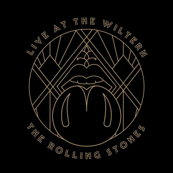 Albumcover: The Rolling Stones 'Live at the Wiltern'. Ein goldenes Logo auf schwarzem Hintergrund. Art-Deco-Stil.