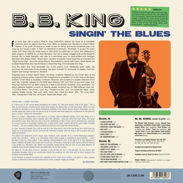 B.B. King album borítója. Király gitárral. Szövegben az album neve, a dalok címei szerepelnek.