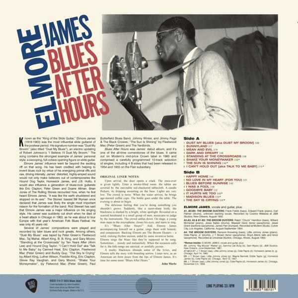 Az Elmore James Blues After Hours album borítója. Egy férfi énekel mikrofonnal. A szöveg balra.