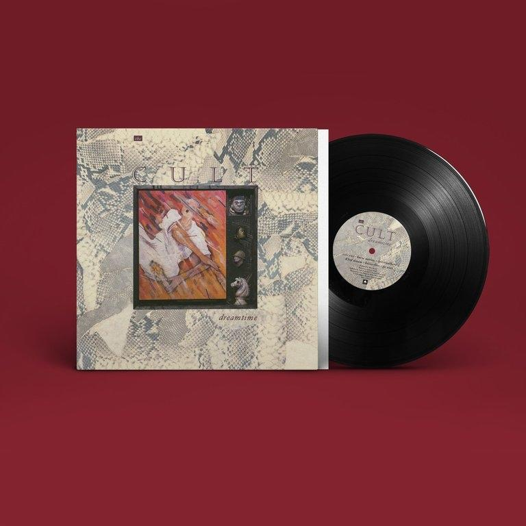 Album borító és bakelit lemez. Az album borítója sötét, kígyóbőr mintával.