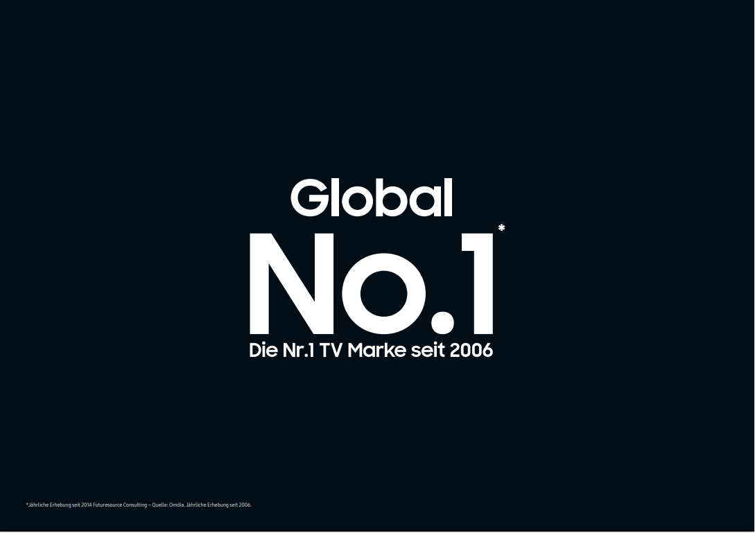 Dunkelblauer Hintergrund mit weißem Text 'Global No.1' und ergänzendem Text.