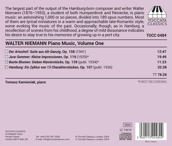 CD-Cover mit Text über Walter Niemann und Klavierstücke, mit Trackliste.