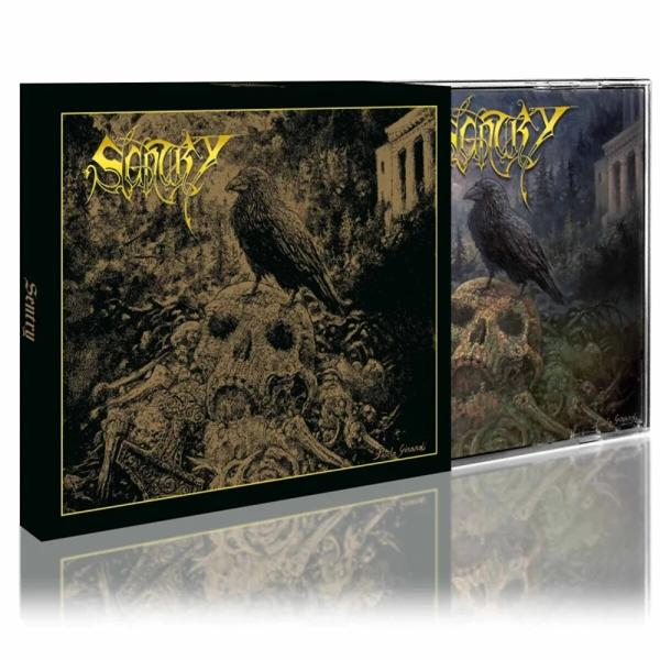 Schwarzes und goldenes Albumcover mit Krähe auf Schädel. Das Album ist in einer Box mit zweitem Album.