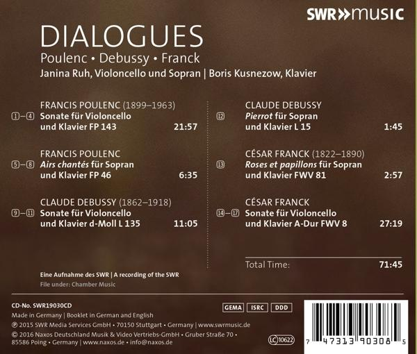 CD-Cover mit Musiktitel 'Dialogues' von Poulenc, Debussy, Franck.