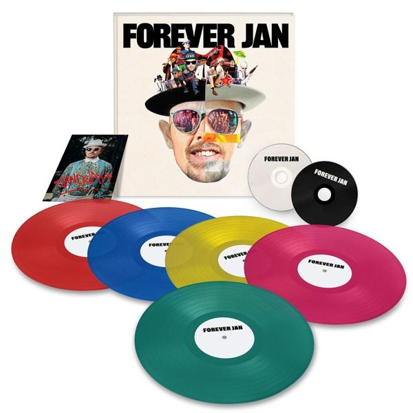 Box-Set aus Vinyl-Schallplatten und CDs. Bild eines Mannes auf dem Cover. Titel: Forever Jan.