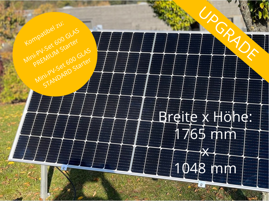 Solarpanels mit Text über ihre Größe und Kompatibilität mit anderen Produkten.
