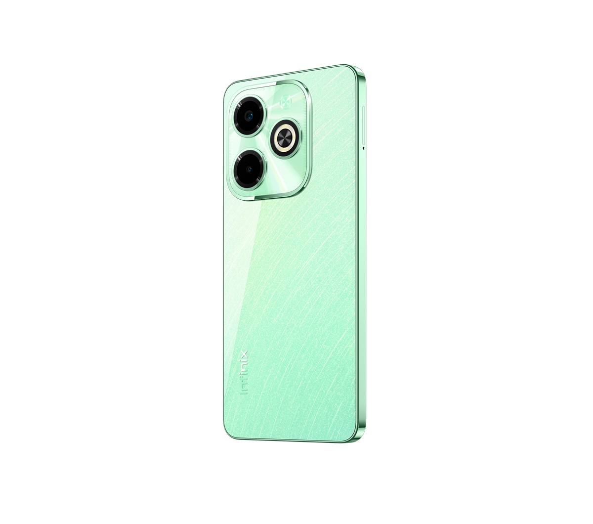 Siyah arka plan üzerinde çoklu arka kameralı nane yeşili bir telefon.