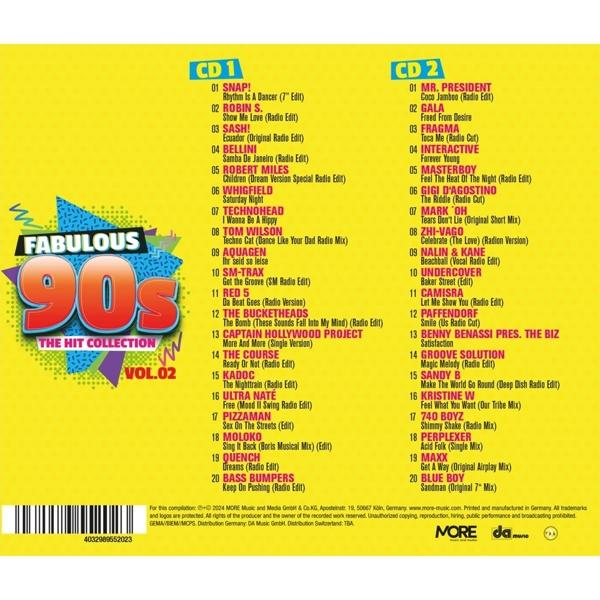 CD-Cover mit einem farbenfrohen 90er-Jahre-Thema und Songtiteln, die auf den Seiten aufgelistet sind.