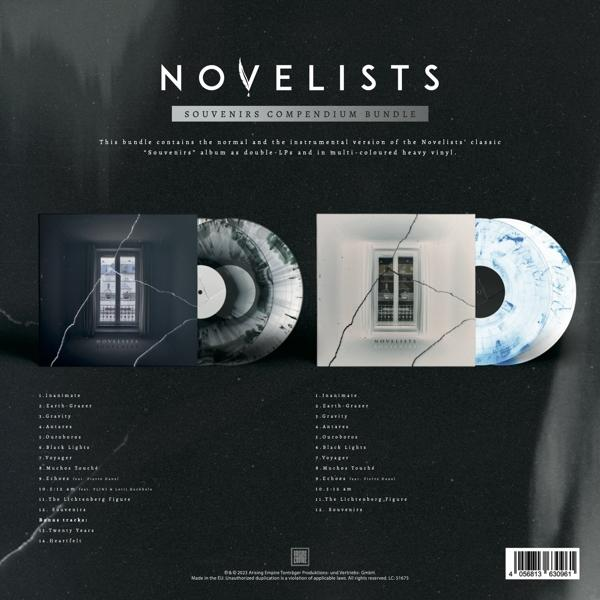 Zwei Vinyl-Schallplatten mit unterschiedlichen Mustern, ein Albumcover und Songliste.