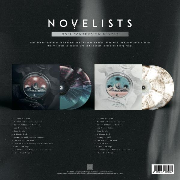 Zwei Vinyl-Schallplatten, eine dunkel und eine hell gefärbt, daneben das Albumcover.