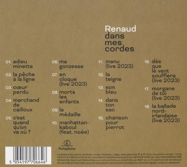 Rückseite einer CD-Hülle mit Titelliste und Albumcover in Gold- und Brauntönen.