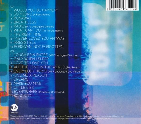 CD-Hülle mit Titellisten. Der Hintergrund ist eine Mischung aus Blau und Weiß. Der Text ist weiß.