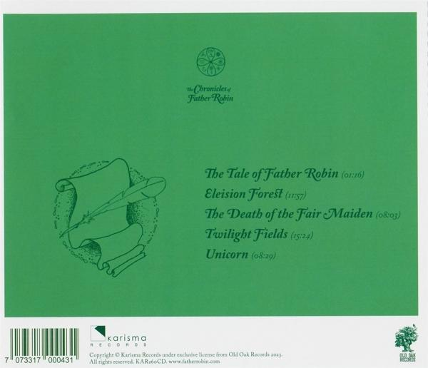 Grünes Albumcover mit Titelliste. Text enthält 'The Chronicles of Father Robin' und Songtitel.