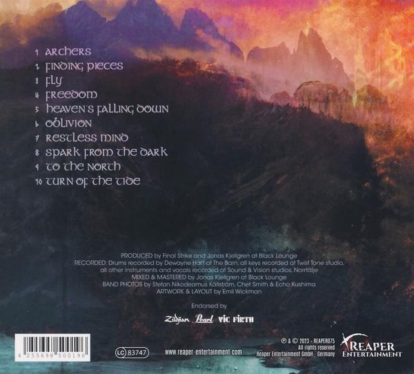 CD-Cover mit dunkler Landschaft. Listet Tracks und Credits auf, mit Reaper Entertainment-Logo.