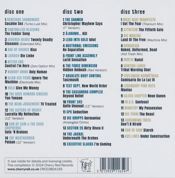 Albumcover mit drei Spalten von Musiktitelauflistungen.