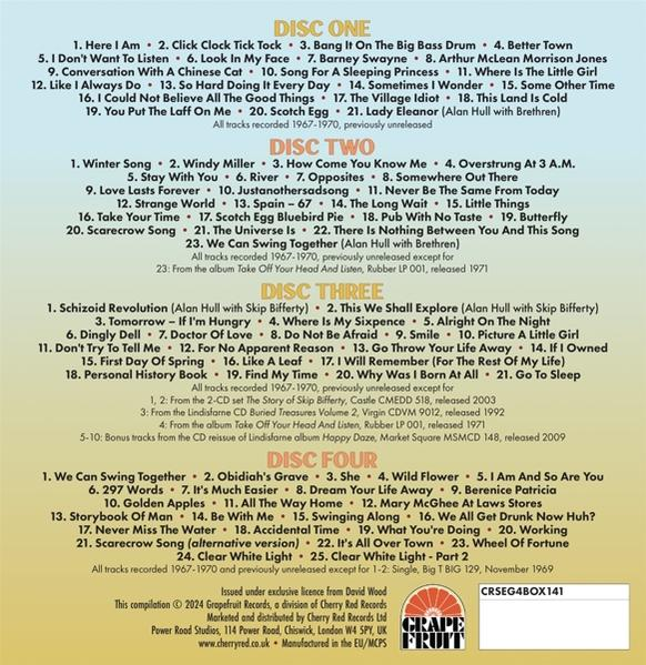 CD-Cover mit Titellisten für vier Discs. Das Grape Fruit Logo befindet sich unten rechts.