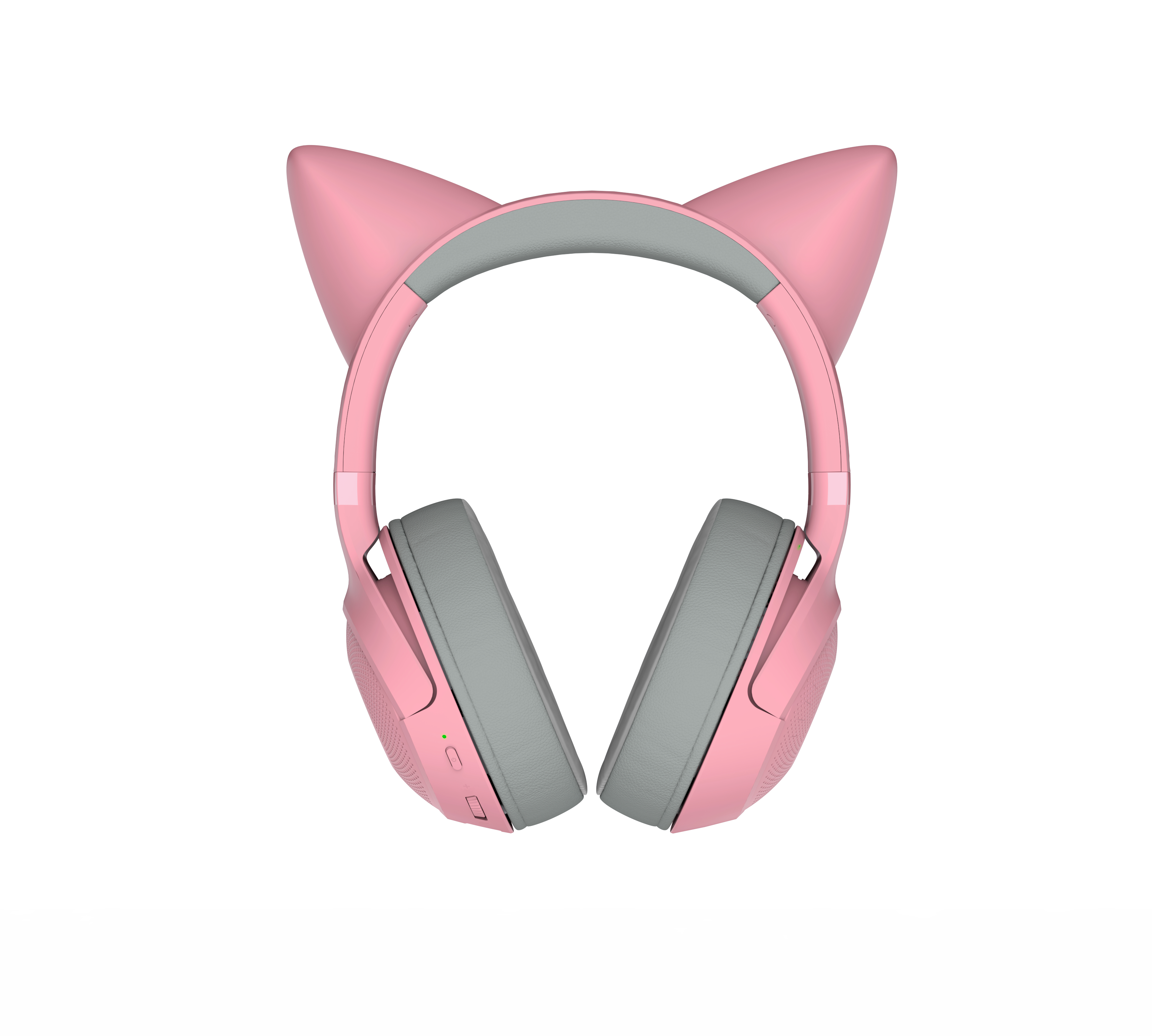 Pinke Katzenohr-Kopfhörer mit grauen Ohrmuscheln. Das Kopfband und die Ohrmuscheln sind verbunden.