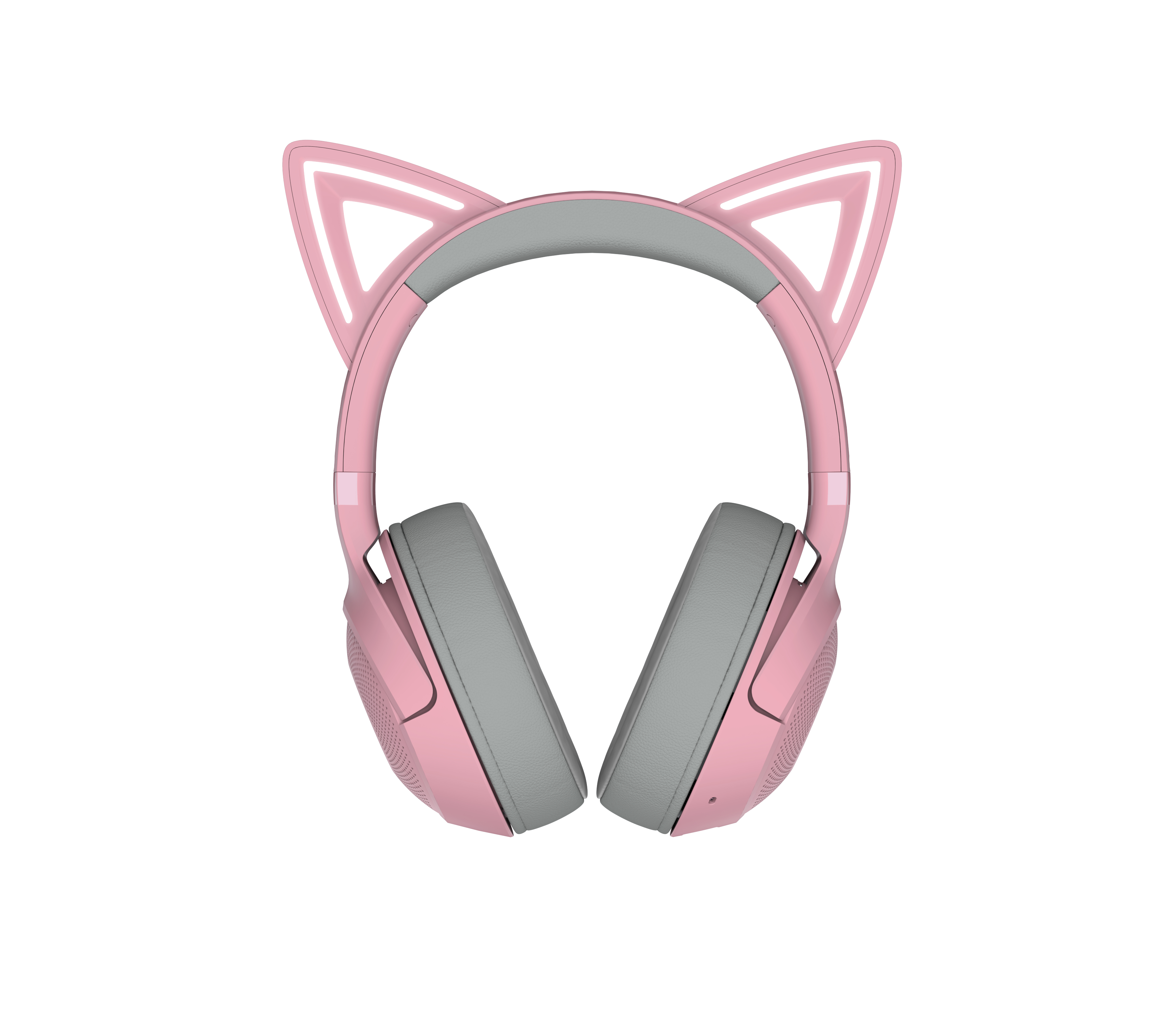 Pinke Kopfhörer mit Katzenohren, grauen Ohrpolstern und einem pinken Kopfband.
