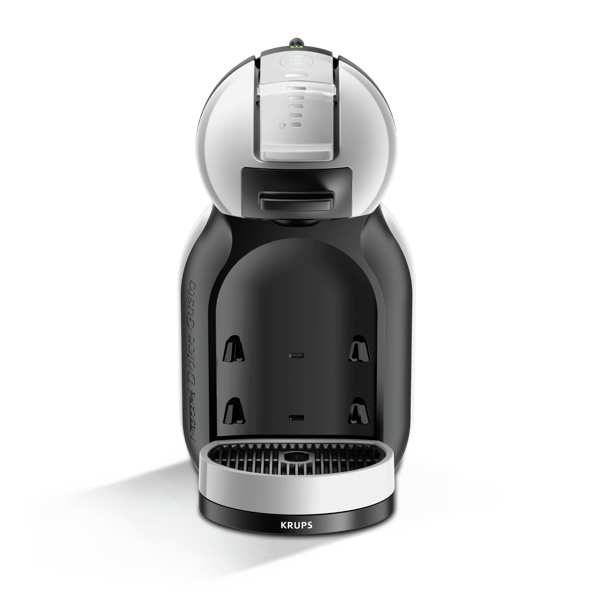 Eine schwarz-weiße Kaffeemaschine mit weißem Hintergrund.