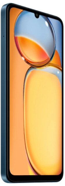 Niebieski smartfon z boku, pokazujący stronę z przyciskami i ekranem.