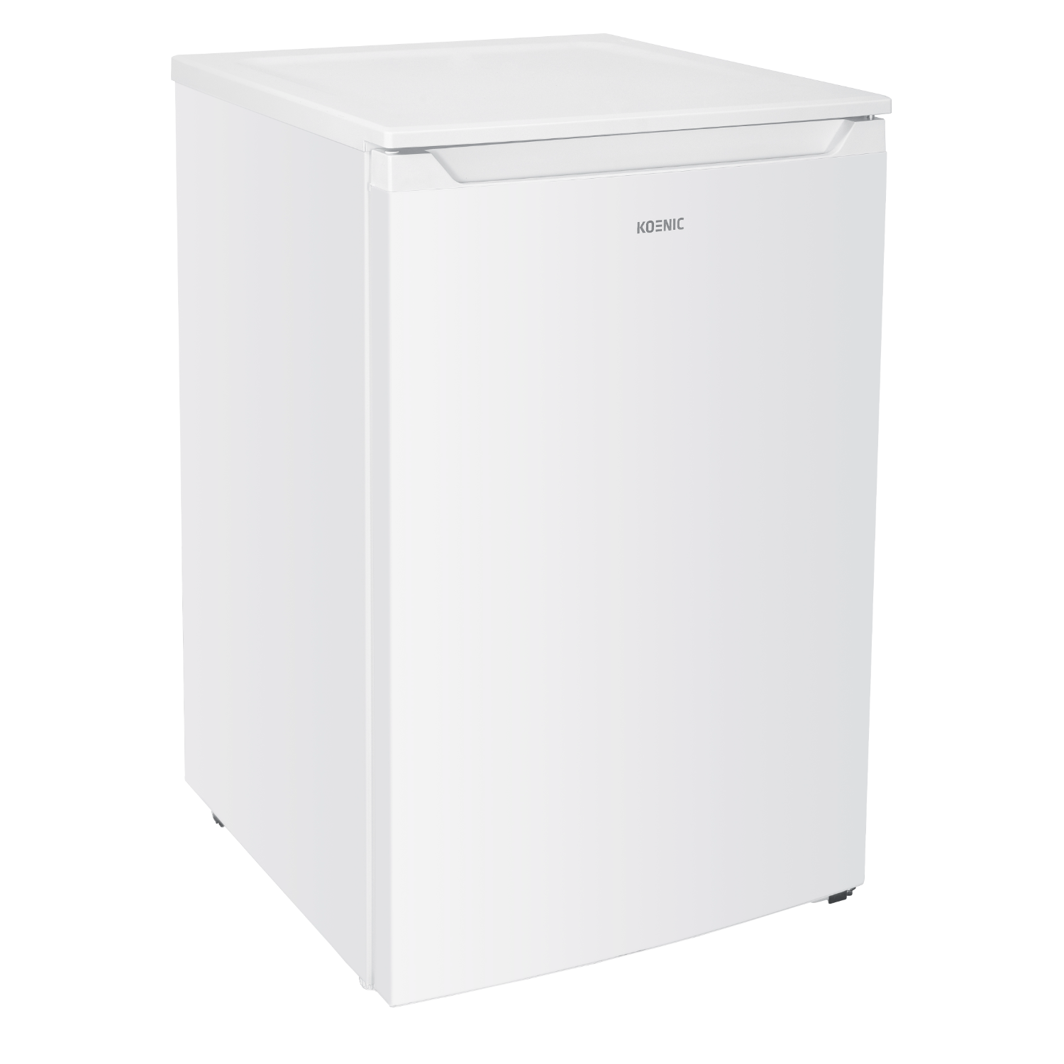 White Koenic refrigerator, small size, isolated on a black background.