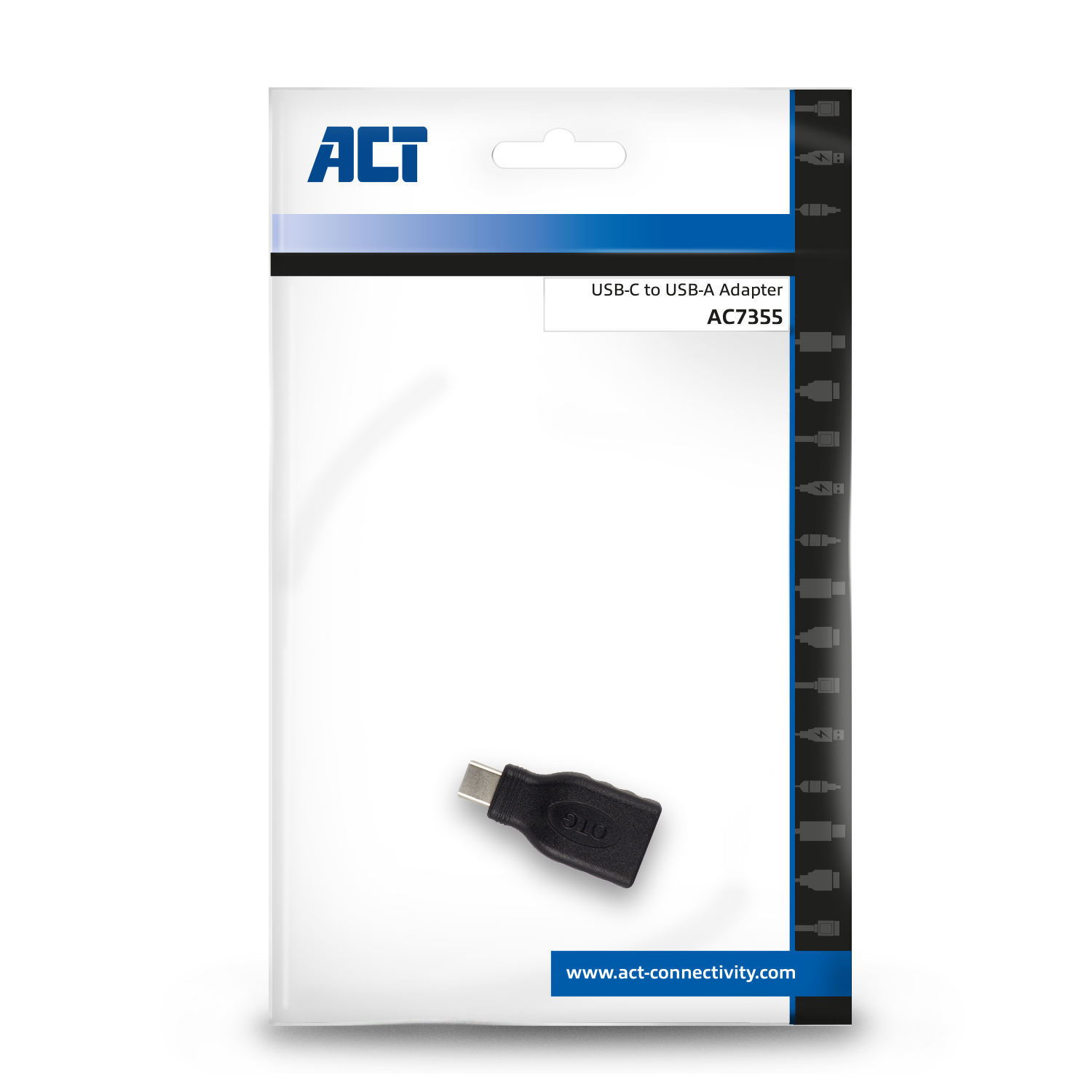 White package with black USB-C to USB-A adapter.