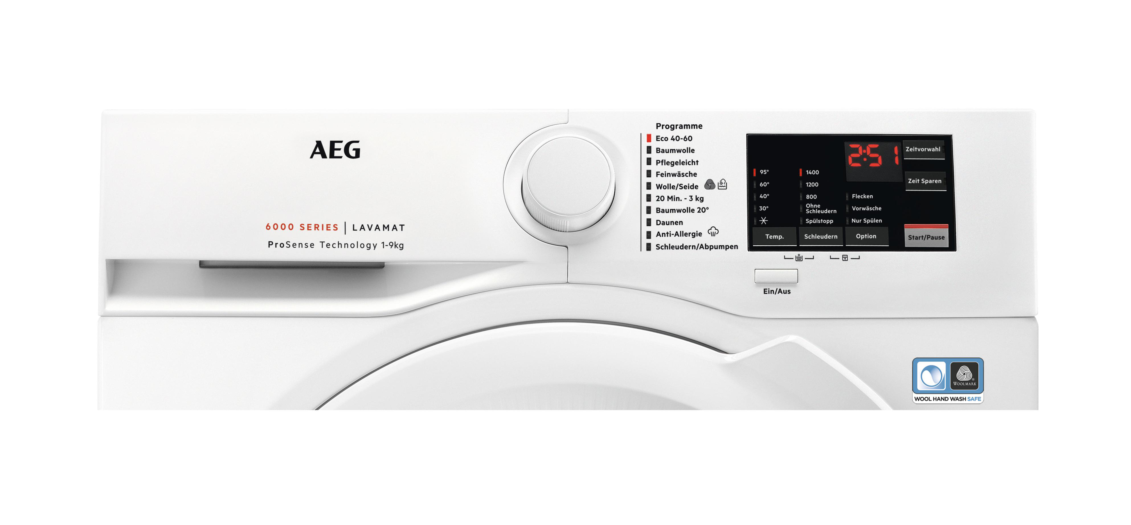 AEG L6FBA50490 Serie 6000 ProSense® mit Mengenautomatik Waschmaschine (9 kg, 1351 U/Min., A)