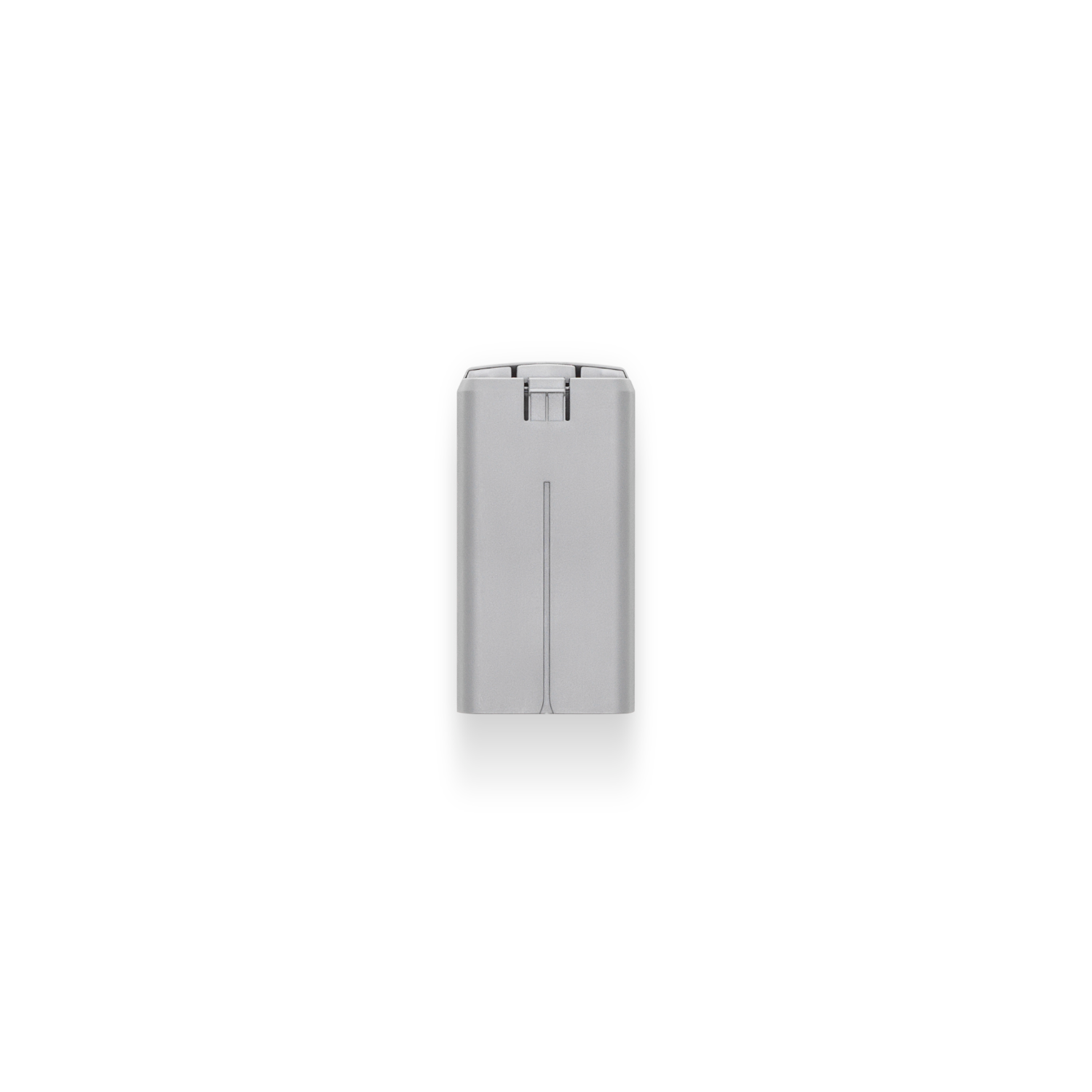 Een grijze batterij die rechtop staat. Hij is rechthoekig.