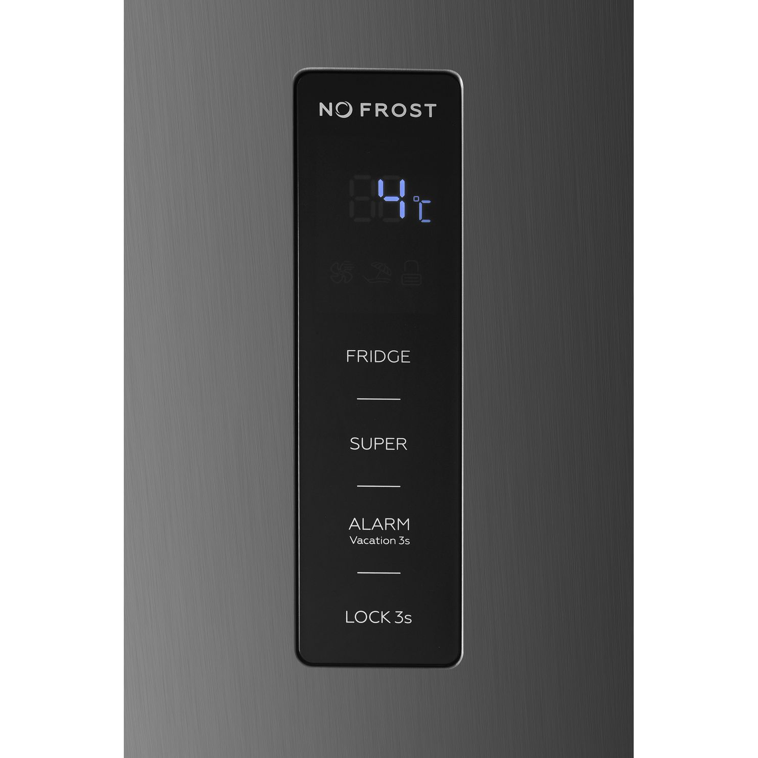 A black control panel with a digital display and buttons.