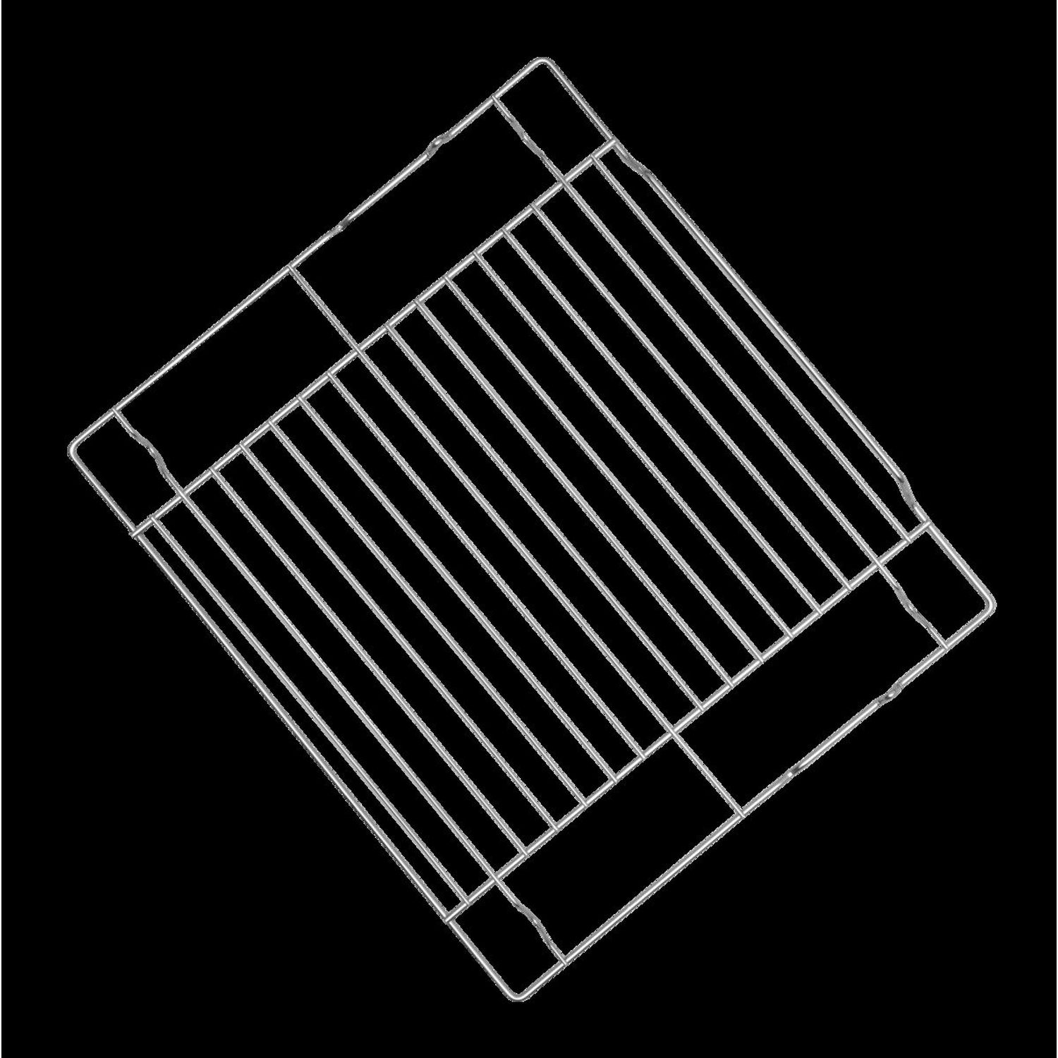 Étagère en fil métallique, inclinée. Motif diagonal. Fond noir. Les lignes créent un motif en forme de grille.