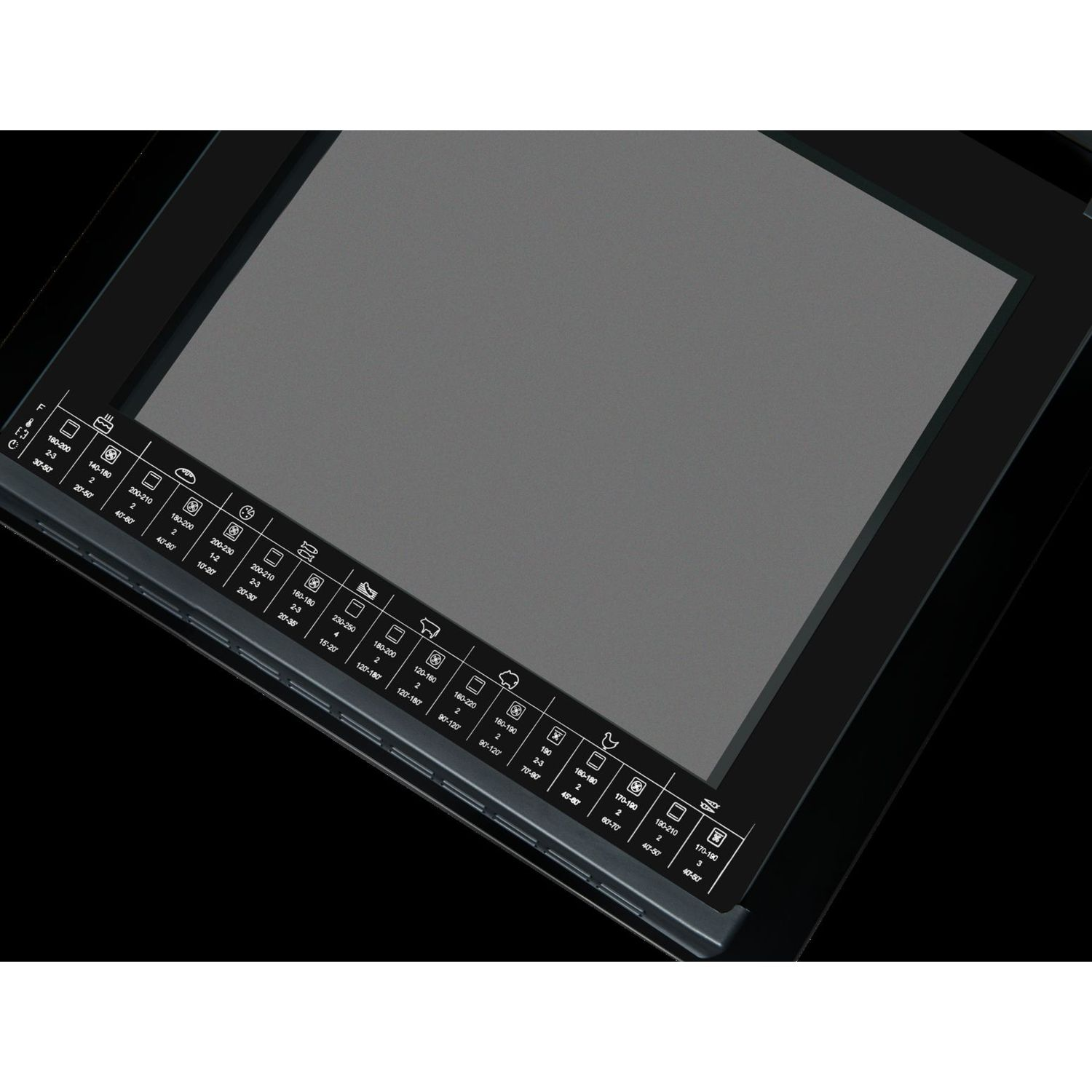 Un panneau de commande de four avec divers symboles de cuisson et commandes tactiles.