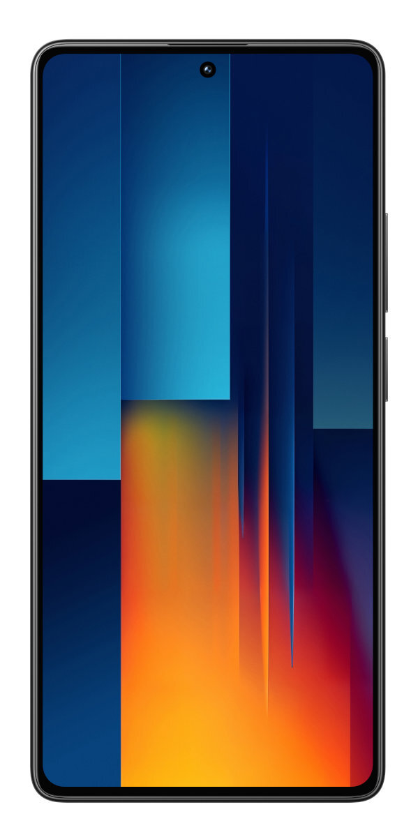 Czarny telefon z kolorowym ekranem. Białe tło.