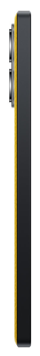 Widok z boku czarnego telefonu z żółtym, teksturowanym bokiem.