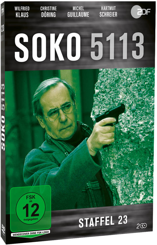 Ein DVD-Cover der Fernsehsendung SOKO 5113. Es zeigt einen Mann mit einer Waffe und Text.