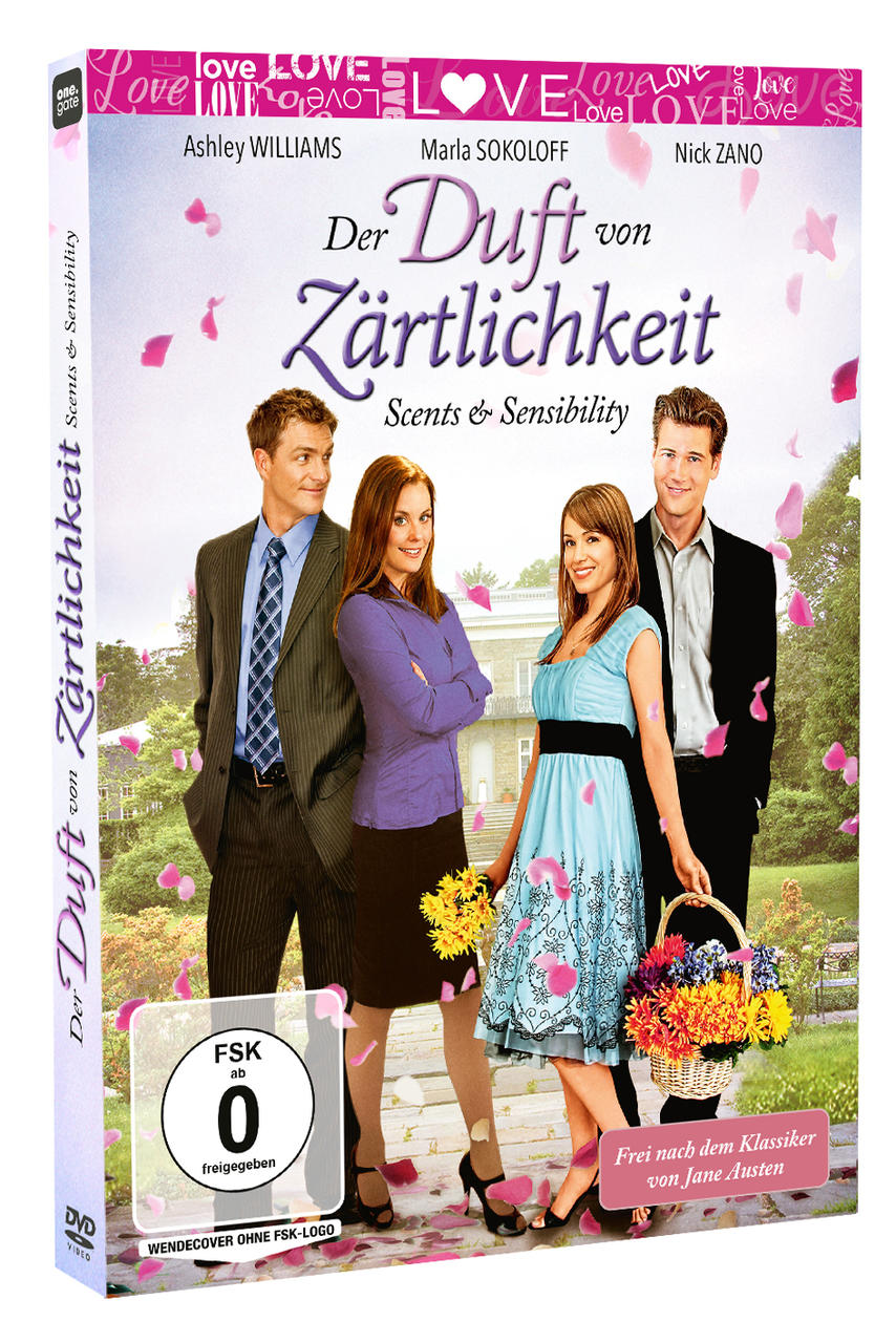DVD-Cover für den Film "Der Duft von Zärtlichkeit" mit Schauspielern. Der Umschlag hat einen weißen Hintergrund und rosa Akzente.