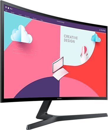 Zakrzywiony monitor komputerowy z grafiką kreatywnego projektu.