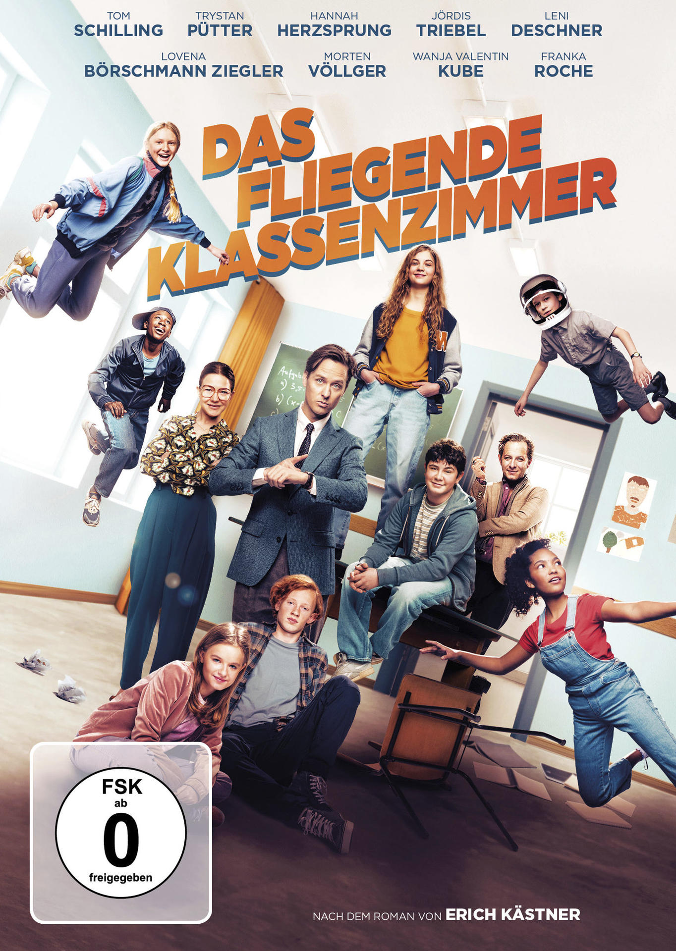 Filmplakat: Kinder in einem Klassenzimmer, Titel auf Deutsch. Verschiedene Charaktere mit einem Lehrer und ein DVD-Logo unten.