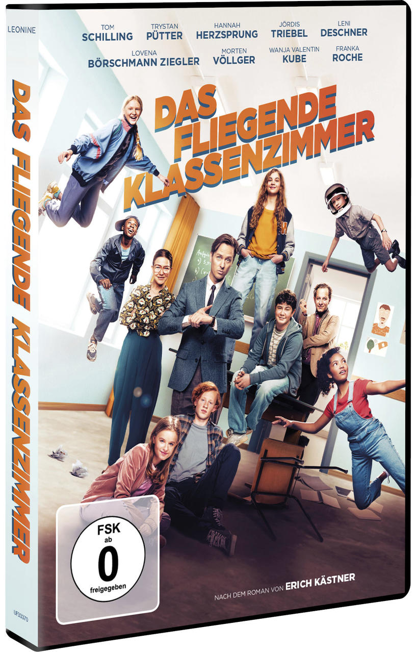 DVD-Cover für 'Das fliegende Klassenzimmer' mit einer Gruppe von Kindern und einem Lehrer.