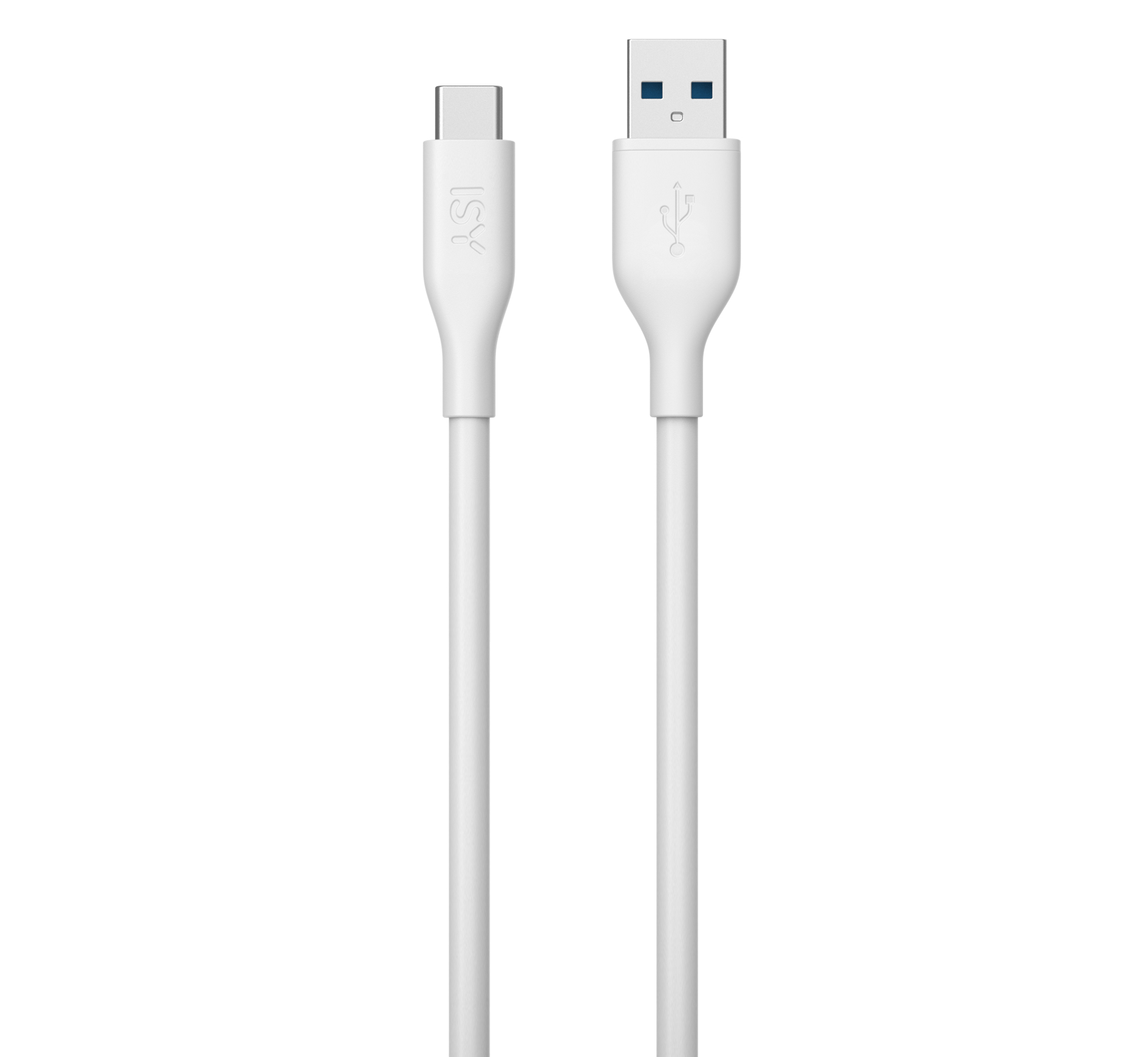 Weißes USB-C-zu-USB-Kabel. Das USB-C- und das USB-Ende sind beide weiß.