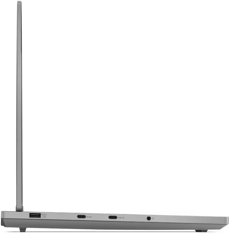 Seitenansicht des Laptops, mit Anschlüssen an der Unterkante.