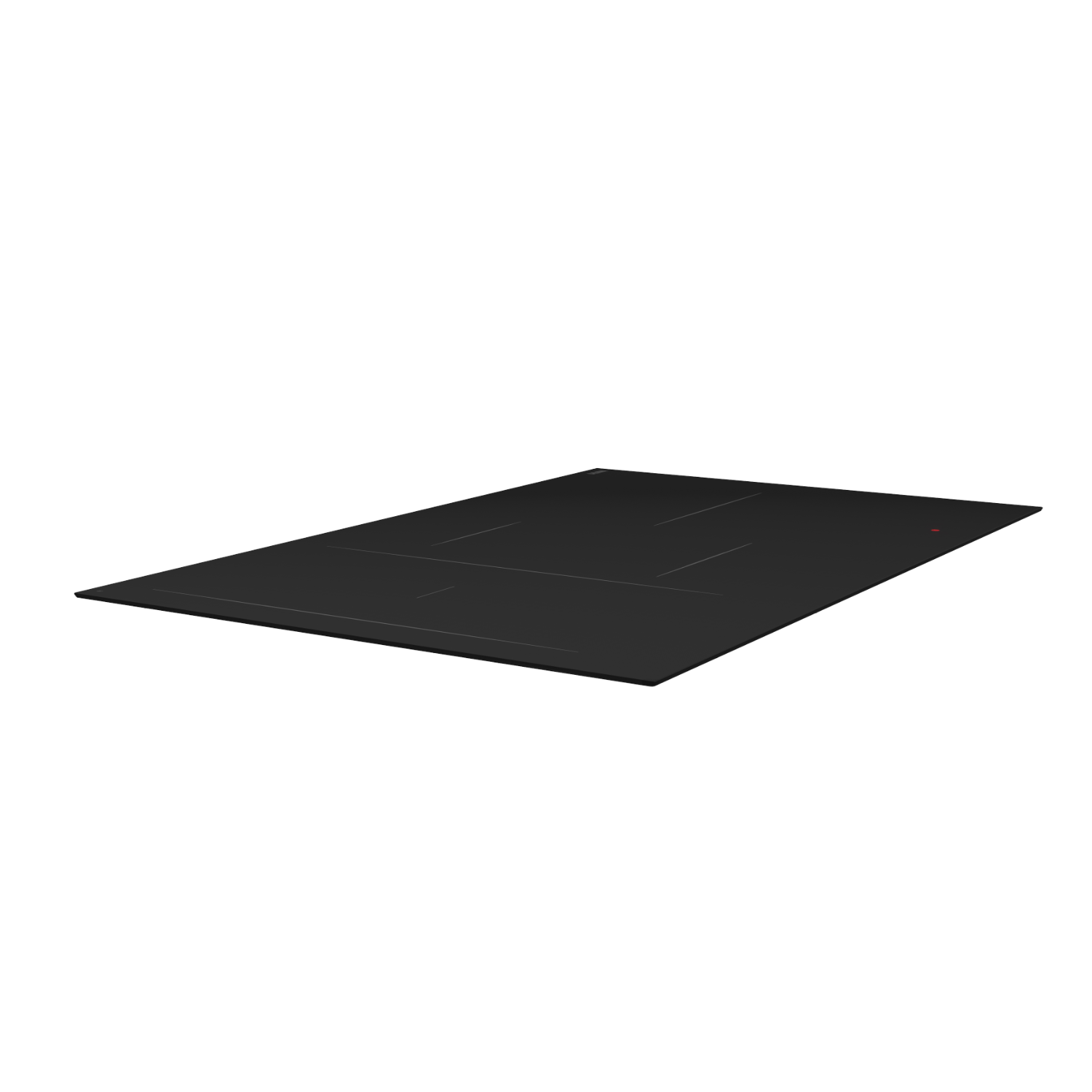 Black induction cooktop with four cooking zones, minimalist design.