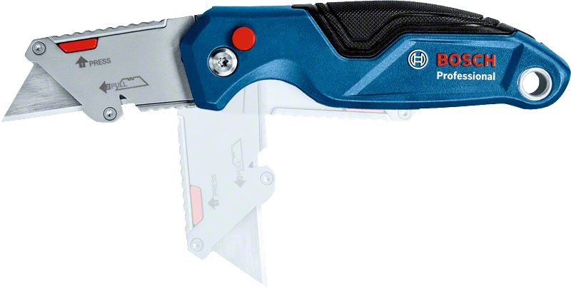 Bosch Professional univerzális kés, kék és fekete, nyitott pengével és extra pengével.