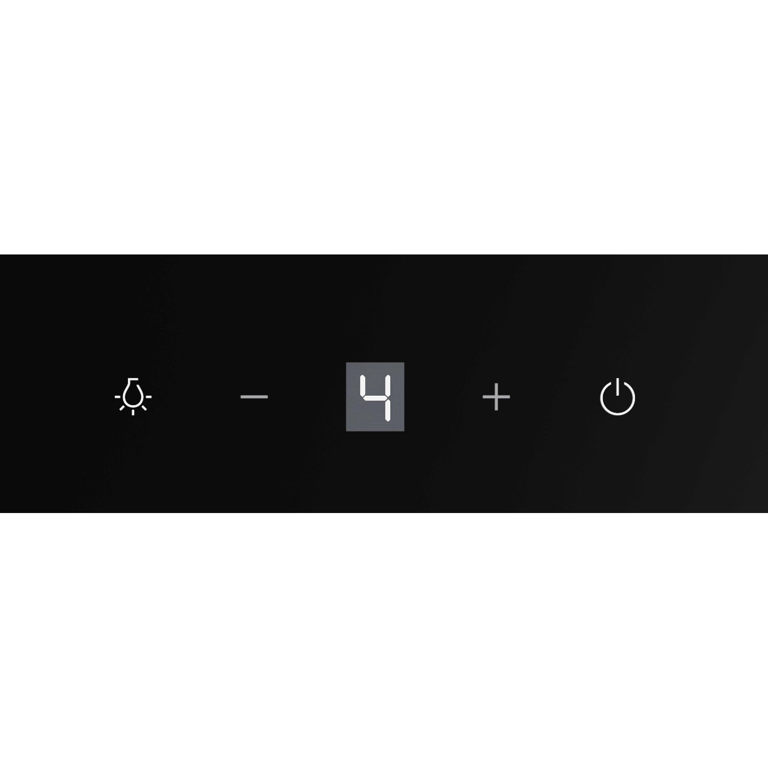Een zwart bedieningspaneel met cijfers, een lichtpictogram, een minteken, een plusteken en een aan/uit-knop.