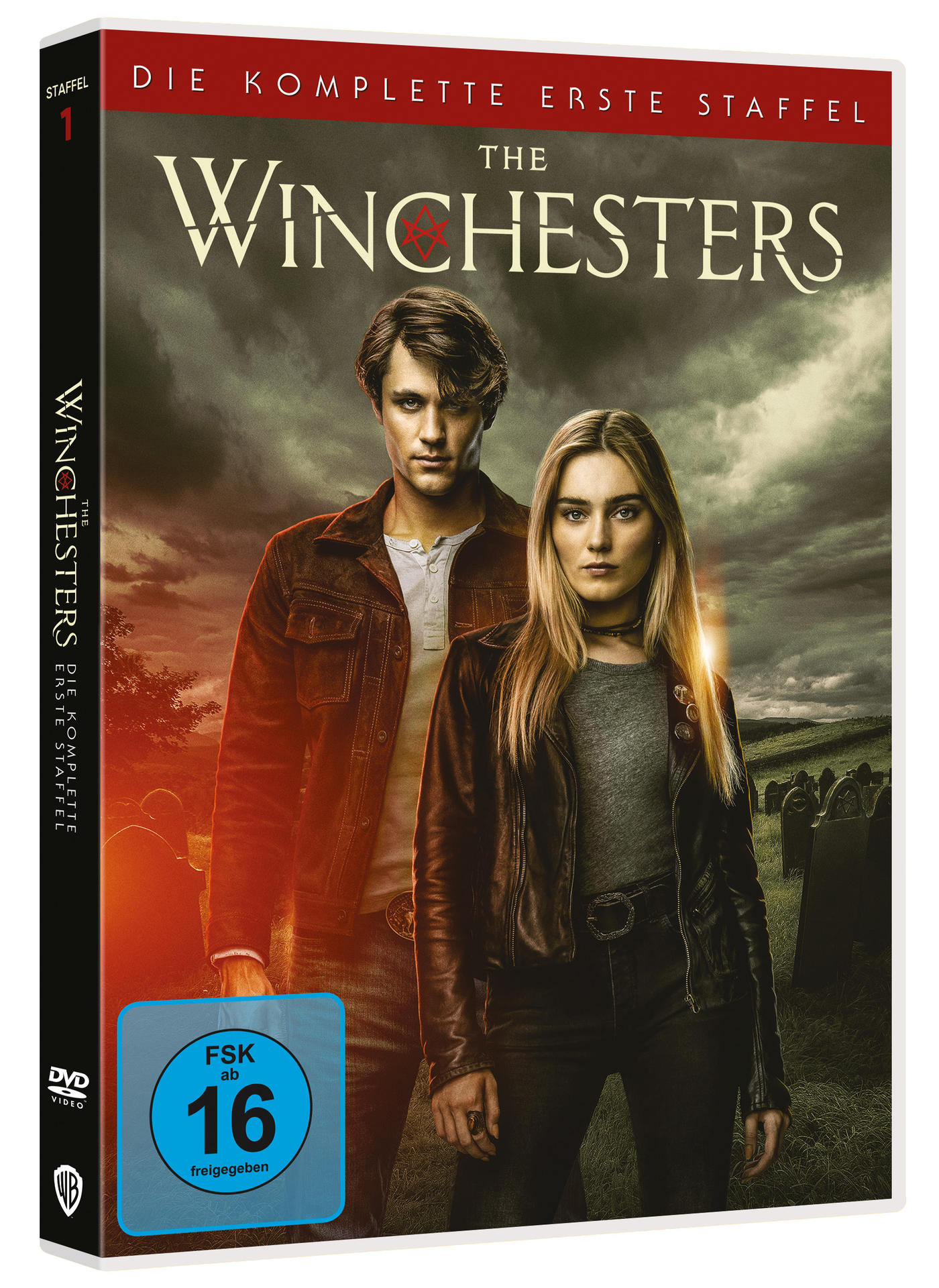 DVD-Cover, zwei Personen. Mann in brauner Jacke, Frau in schwarzer Jacke. Titel 'The Winchesters'.