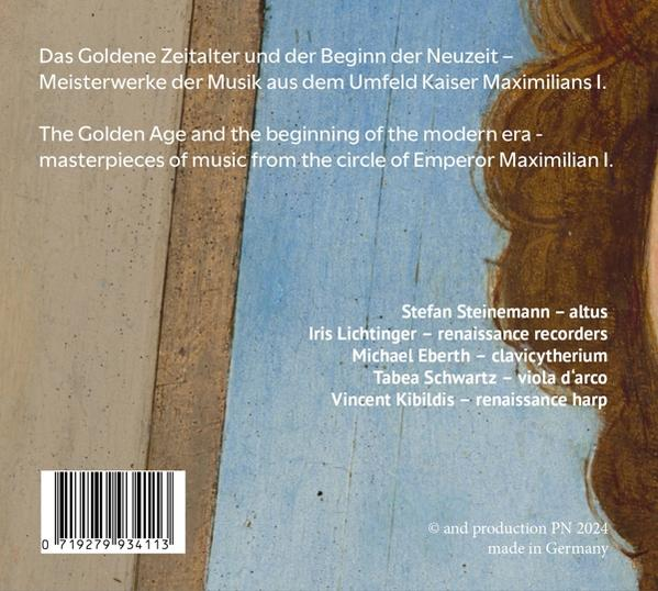 Rückseite eines CD-Covers mit Text auf Deutsch und Englisch. Enthält Namen und einen Barcode unten.