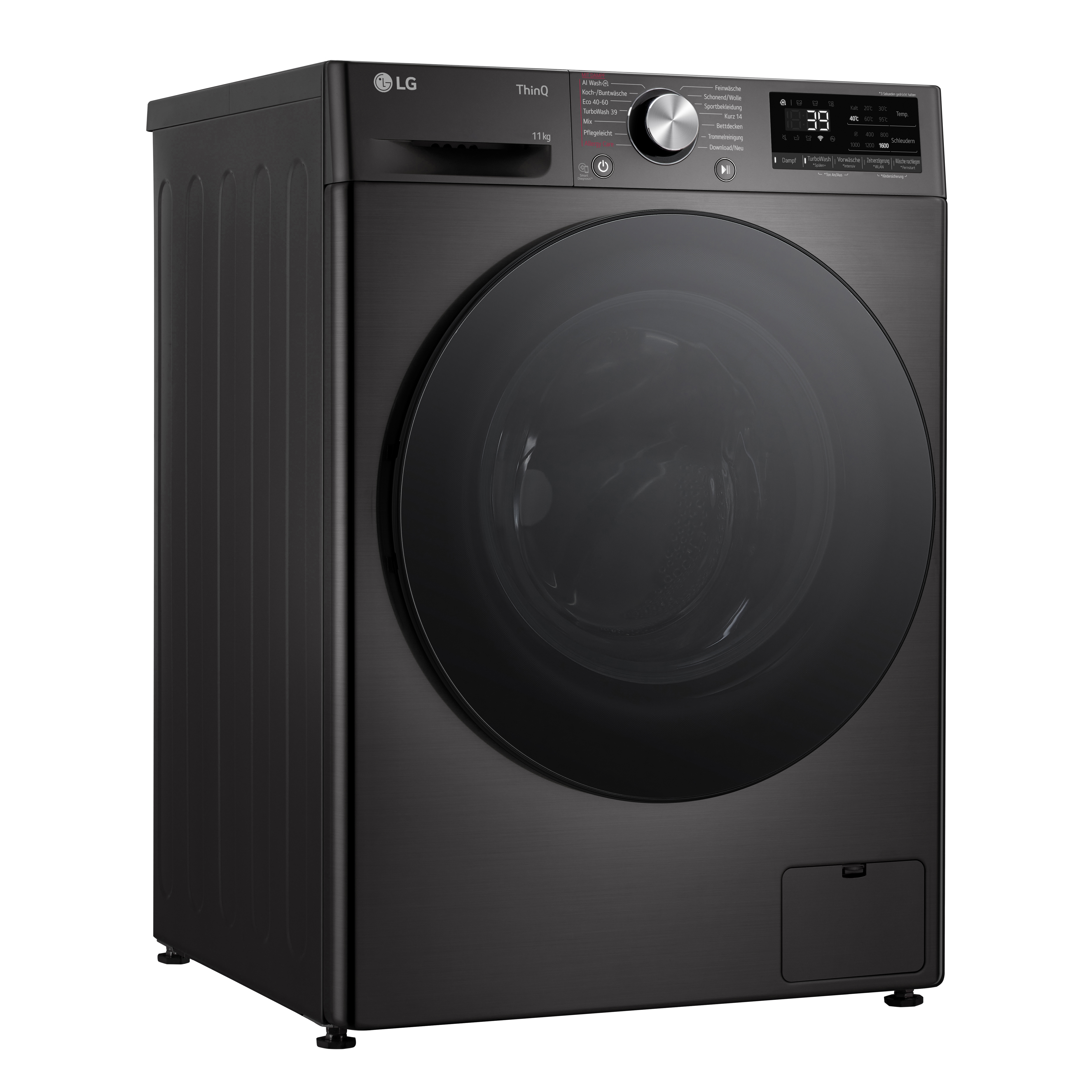 Eine schwarze LG Waschmaschine.