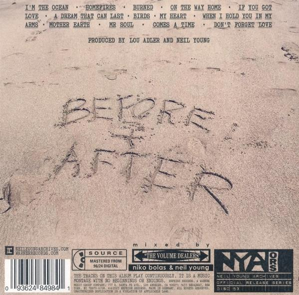 Album borító, homokba írt 'Before I After' szöveggel. Hátlap számlistával és adatokkal.